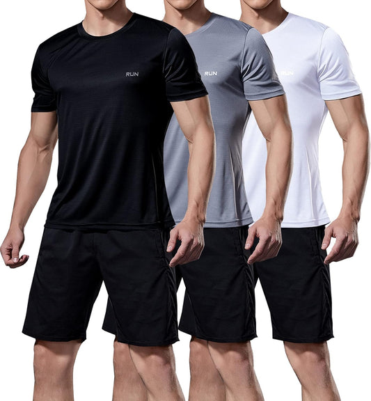 1 or 3 Pack Men'S Short Sleeve T-Shirt,Quick Dry Breathable Athletic Shirts,Lightweight Gym Workout Shirts