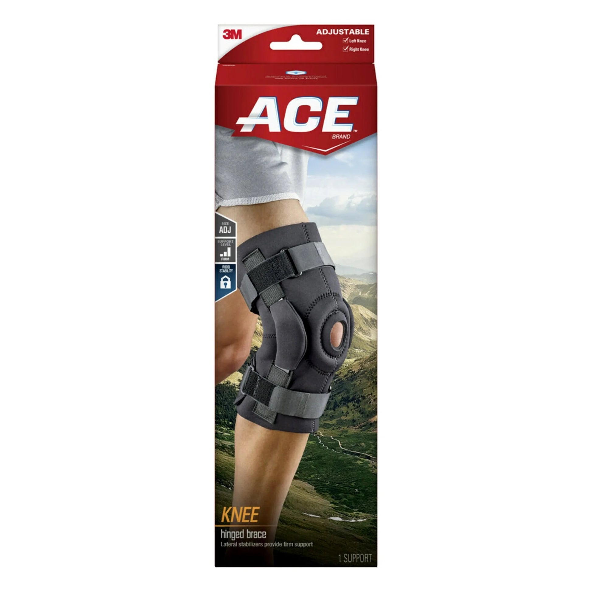 Hinged Knee Brace, Adjustable, Black, 1/Pack